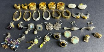 Large Collection Of Gold And Silver Toned Earrings