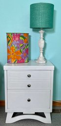 Fun Bedroom Decor- Virginia House By Lincoln Nightstand, Vintage Wastebasket & Table Lamp