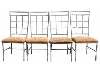 4 Contemporary Brushed Steel Dining Chairs