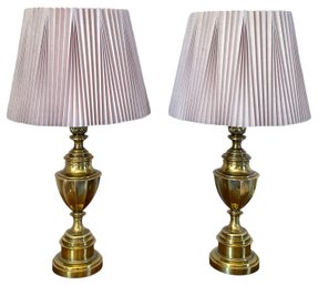 2 Brass & Pink Vintage Table Lamps