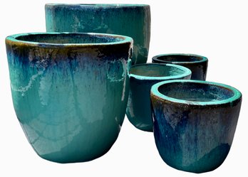 5 Turquoise Terra Cotta Plant Pots