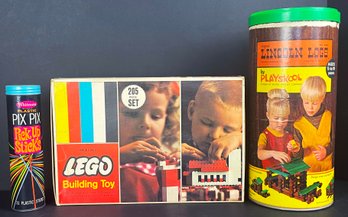 Vintage Lego Set, Lincoln Logs, & Pick-up Sticks