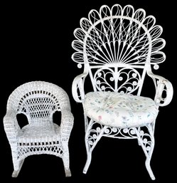 2 White Wicker Chairs