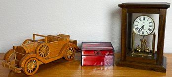 Eclectic Home Decor - Wooden Car, Glass Box, Seth Thomas Clock