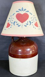 Vintage Crock Table Lamp W/ Hand Painted Lampshade