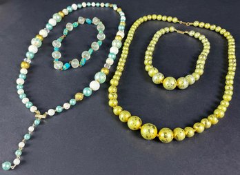 Vintage Beaded Necklaces In Blues And Golds