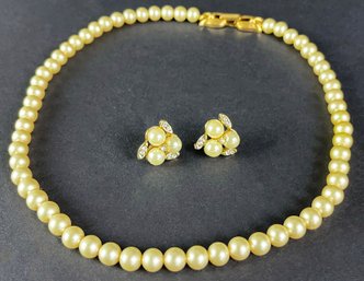 Trifari Demiparure Faux Pearl Necklace And Earrings
