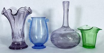 Vintage Pastel Colored Glass Vases & Cups