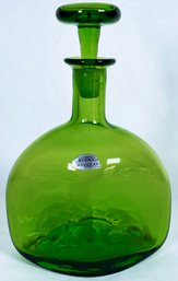 Mid Century Blenko Olive Green 6617 Glass Decanter With Original Sticker