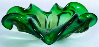 Vintage Green Art Glass Bowl, Likely Murano