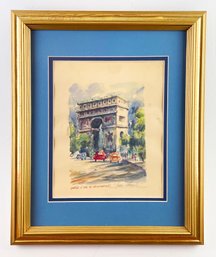 Vintage ' Paris L'arc De Triomphe' Watercolor Signed By Artist