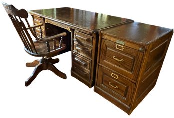 Magnificent Vintage Oak Desk, Chair & Filing Cabinet