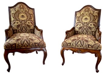 2 Regal Vintage Upholstered Fabric & Wooden Accent Chairs