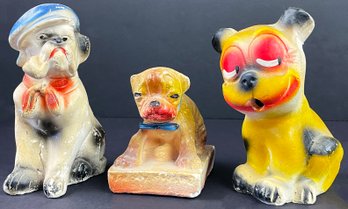 3 Vintage Chalkware Dog Figurines Including Carnival
