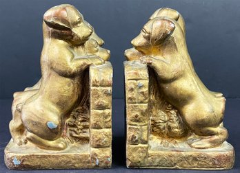Gold Toned Puppy Bookends