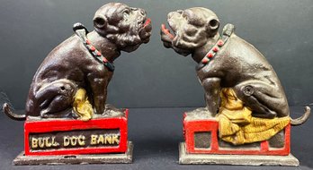 Pair Of Cast Iron Bulldog Banks