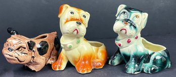 3 Small Ceramic Dog Planters