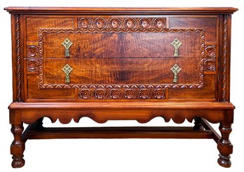 Lovely Vintage Wood Dresser With Ornate Carvings