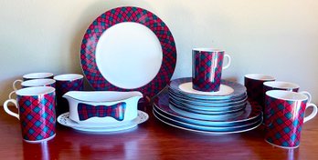 Sasaki Tartan Dinnerware Including 4 Dinner Plates, 6 Salad Plates, 8 Mugs, & Gravy Boat