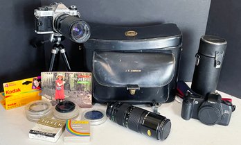 2 Canon 35mm Cameras, Lenses, Tripod & Filters - EOS Rebel G & AE1 Program