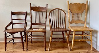4 Antique Chairs, Some With Caning, As Is