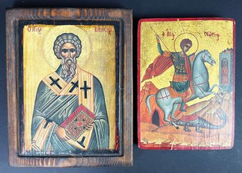 2 Russian Icon Style Artworks, Including St. George