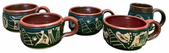 Handmade Soup Mugs With Petroglyph Motif