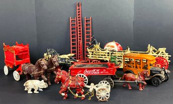 Vintage Cast Iron Overland Circus, Firetruck, And More