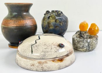 Assorted Art Pottery And Stone Bird Dish
