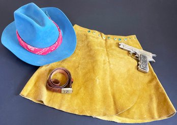 Vintage Women's Cowgirl Lot - Suede Mini Skirt, Bailey Cowboy Hat, 1950s Cap Gun & More!
