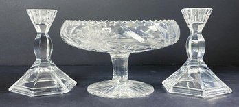 What Appears To Be Crystal Candy Dish And Glass Candle Holders