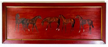 Stunning Mid Century Horse Painting On Wood