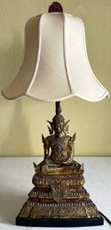 Striking Vintage Gilt Bronze Seated Buddha Lamp