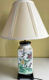 Vintage Chinese Porcelain Table Lamp With Birds & Flowers