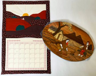 Vintage Wood Painting & Quilted Calendar