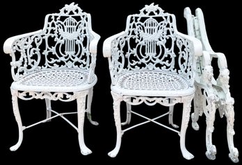 2 White Iron Garden Chairs