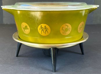 Vintage Pyrex 1961 Promotional Zodiac Casserole With Candle Warmer