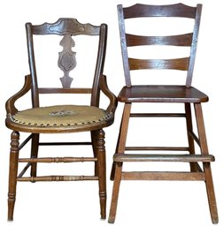 2 Vintage Wooden Chairs Including Needlepoint Seat