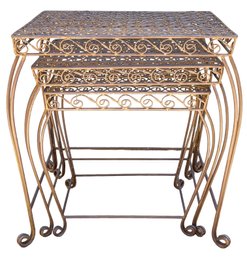 Set Of Three Ornate Metal Nesting Tables With Curled Feet