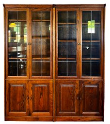 2 Solid Wood Bookcases W/ Glass Doors