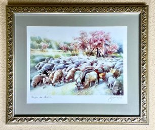 Signed Sheep Flock Watercolor Print