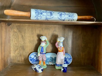 Painted French Quimper Candlesticks, Delft, & Other Ceramics