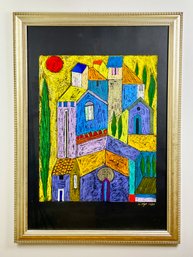 Colorful Pastel Townscape And Signed By Artist M. Nyot And Frame