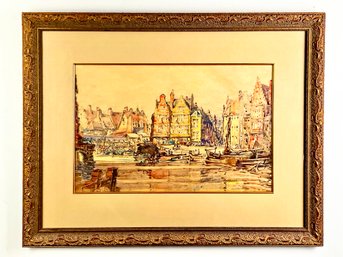 'Quai Aux Herbe/Guent' Pencil And Watercolor Signed By Artist David Robertson 1930