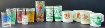 Fun Lot Of Vintage Glasses - Flintstones, 1976 Shazam!, Hopalong Cassidy, Davy Crockett, Souvenirs & More!