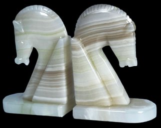 Breathtaking White Stone Horse Head Bookends