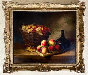 Antique Alfred-Arthur Brunel De Neuville (French, B. 1852-1941) Still Life - Fruit & Wine In Oil