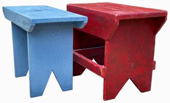 2 Colorful Rustic Wooden Benches