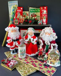 Vintage Christmas Lot In Unbelievable Condition - Wrapping Paper, Musical Santa, Lights, Ornaments & More!
