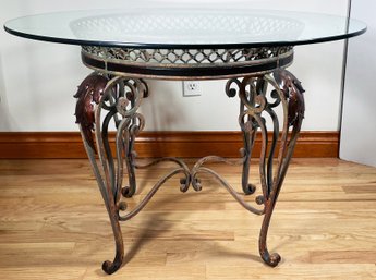 Leaf Motif Round Glass Top Occasional Table